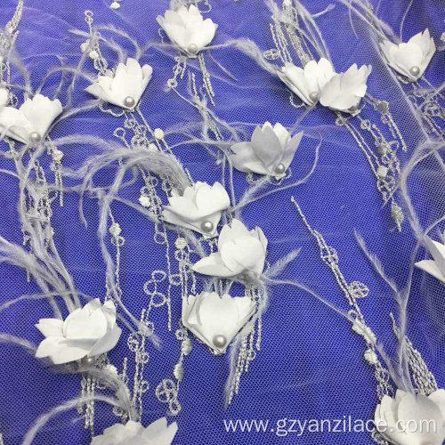 White Pearl Feather embroidery lace